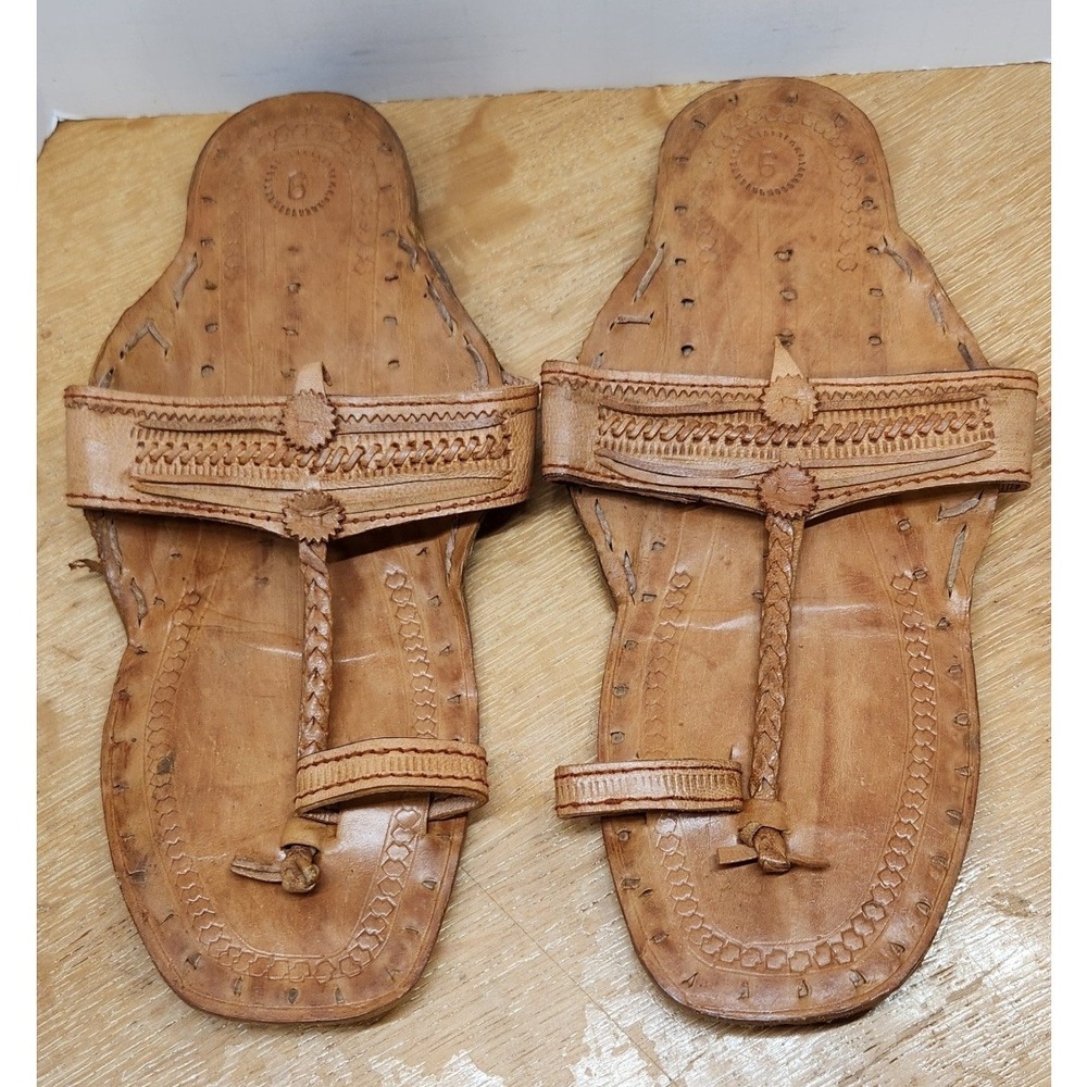 Women's Tan Leather Toe-Ring Slide Sandals